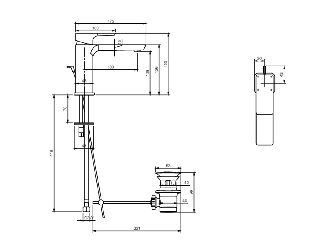 Villeroy & Boch Subway 3.0 Robinetterie monocommande pour lavabo avec dispositif de vidange à tirette, Matt Black