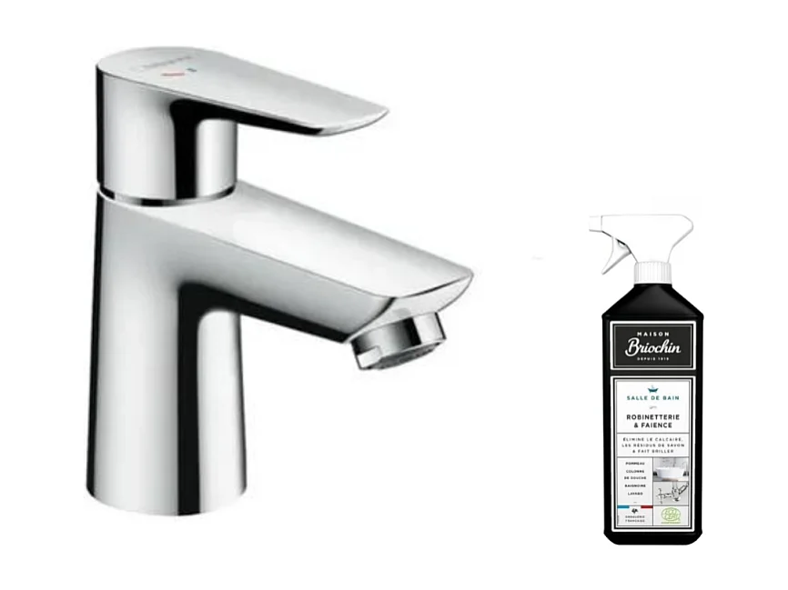 Mitigeur lavabo HANSGROHE Talis E 80 CoolStart sans tirette ni vidage chrome + nettoyant Briochin