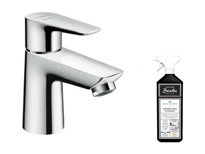 Mitigeur lavabo HANSGROHE Talis E 80 CoolStart sans tirette ni vidage chrome + nettoyant Briochin