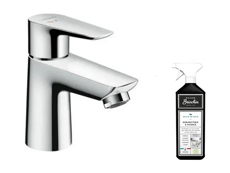 Mitigeur lavabo HANSGROHE Talis E 80 CoolStart sans tirette ni vidage chrome + nettoyant Briochin