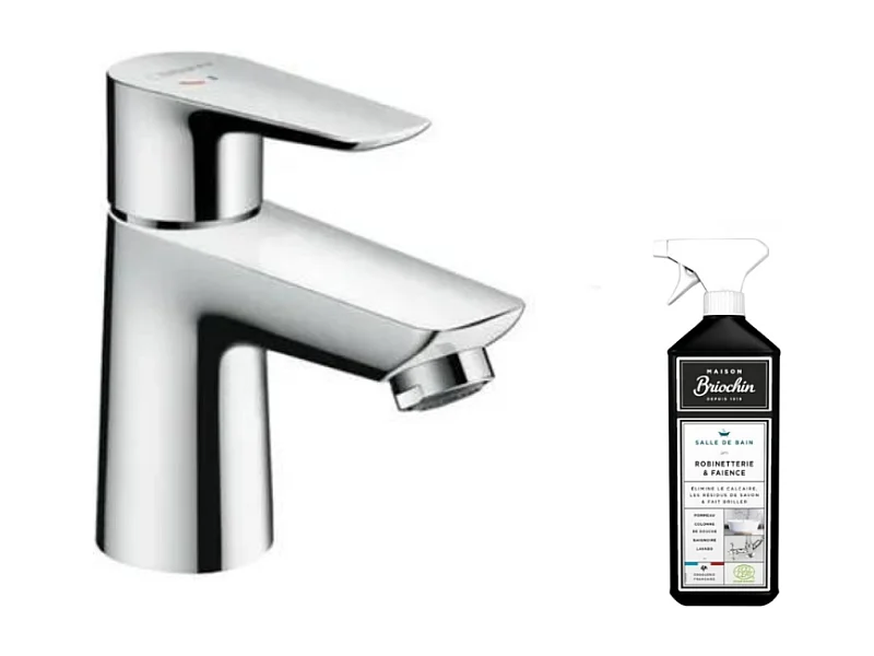 Mitigeur lavabo HANSGROHE Talis E 80 CoolStart sans tirette ni vidage chrome + nettoyant Briochin