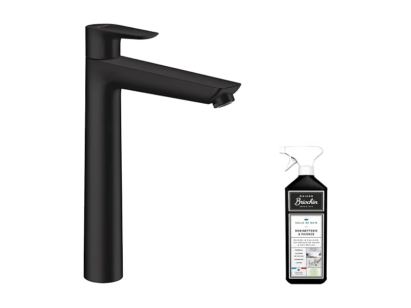 Mitigeur lavabo HANSGROHE 240 sans tirette ni vidage noir mat + nettoyant Briochin