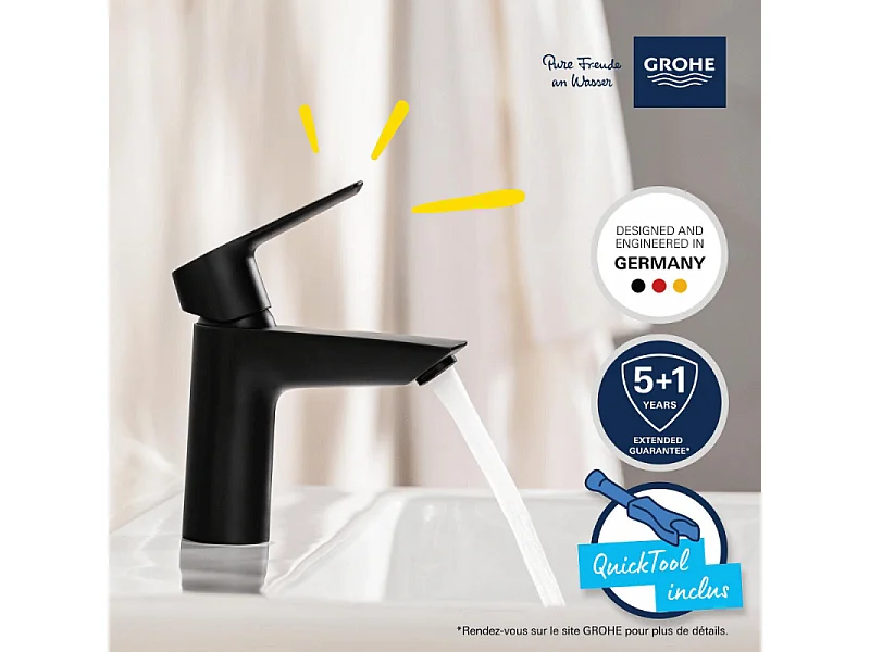 Lot de 2  mitigeurs lavabo GROHE Start ouverture eau froide noir S
