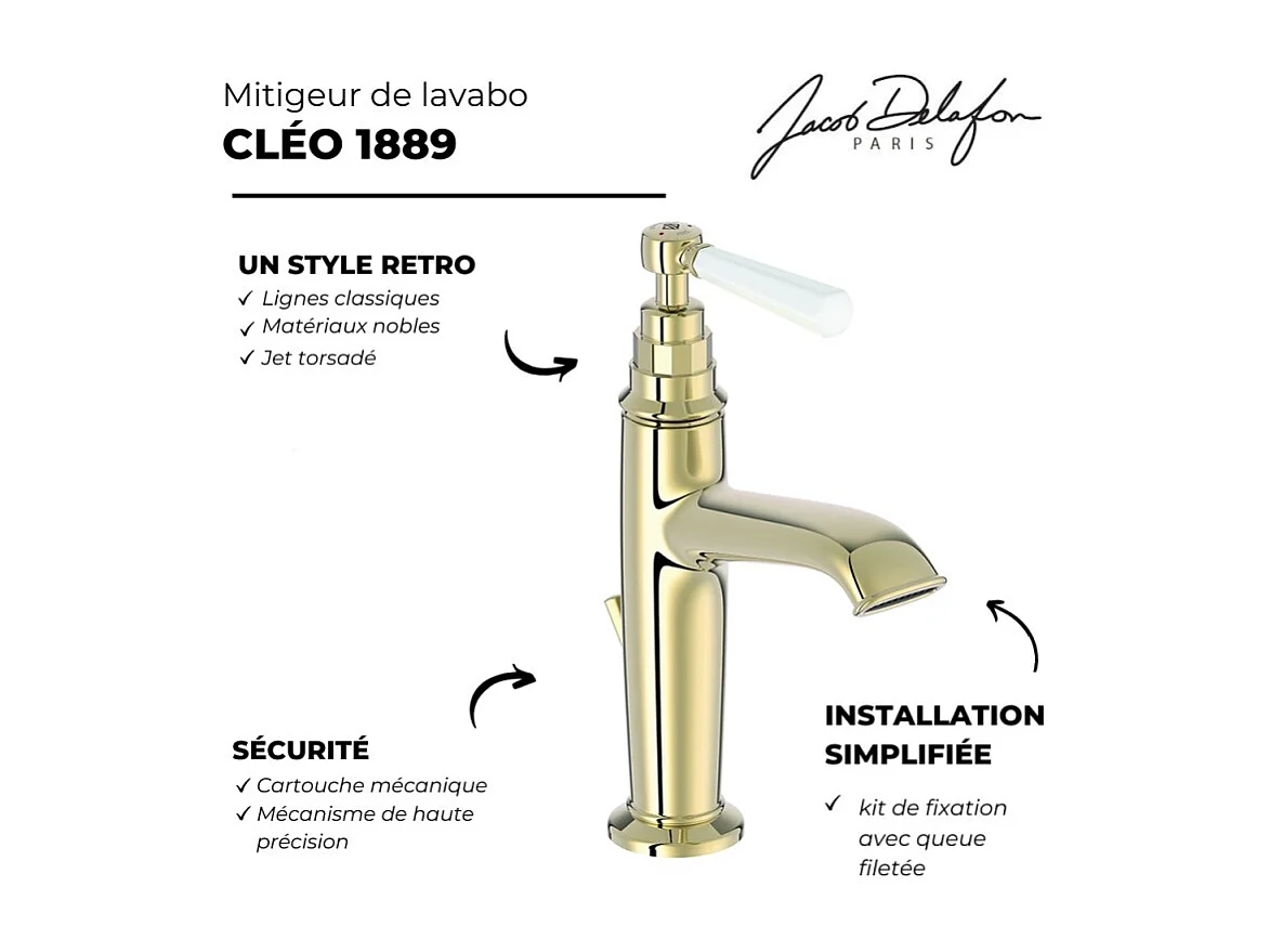 Mitigeur lavabo JACOB DELAFON Cléo 1889 or beige + nettoyant Briochin
