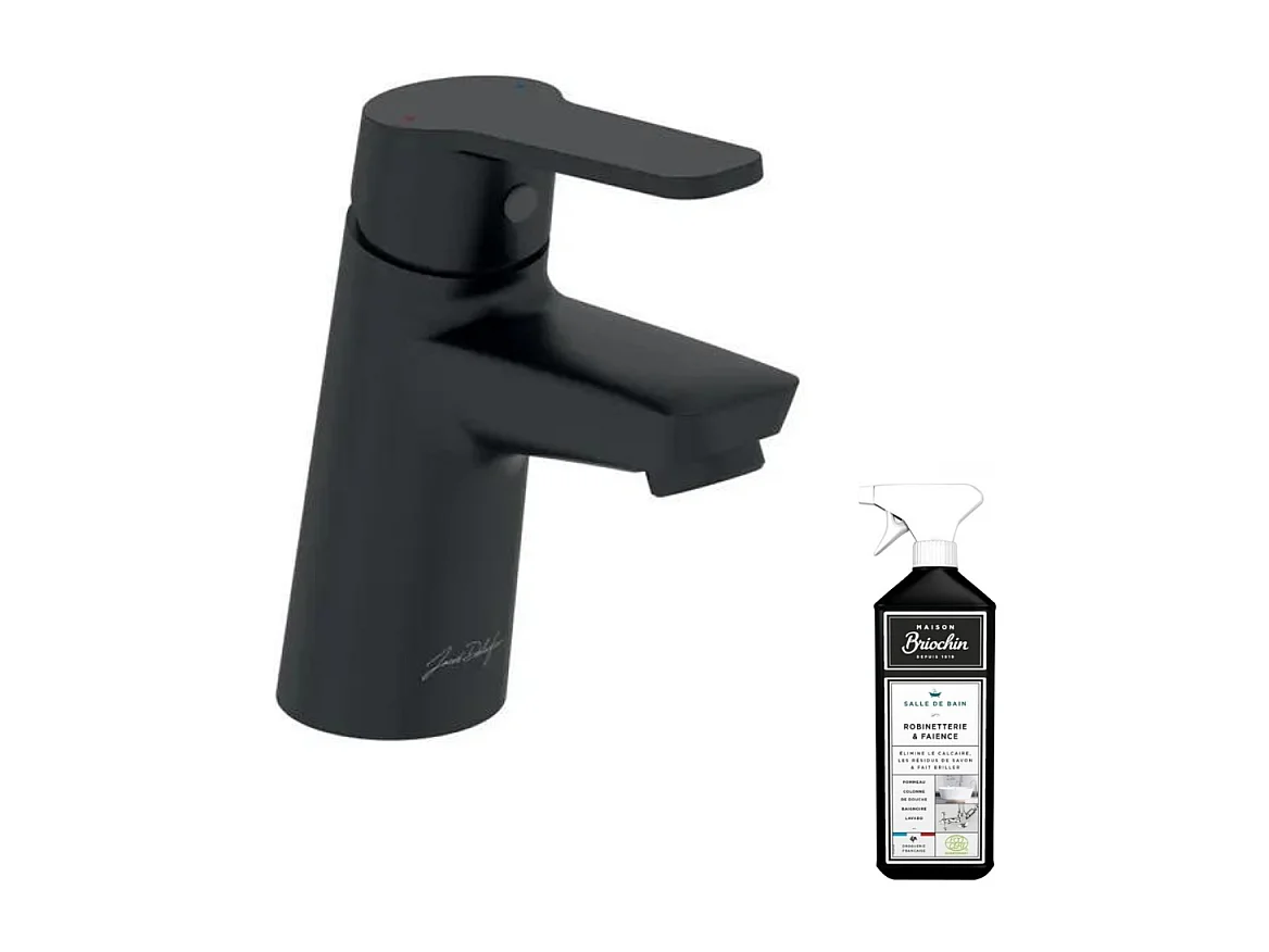 Mitigeur lavabo JACOB DELAFON Aimé avec vidage noir mat + nettoyant Briochin