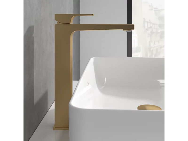 Mitigeur lavabo surélevé VILLEROY ET BOCH Architectura Square avec vidage Push Open Or brossé