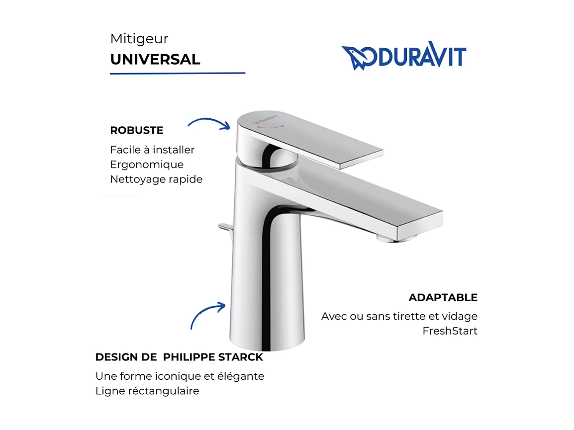 Mezclador de lavabo tamaño S DURAVIT Tulum Freshstart cromo sin extraíble ni desagüe