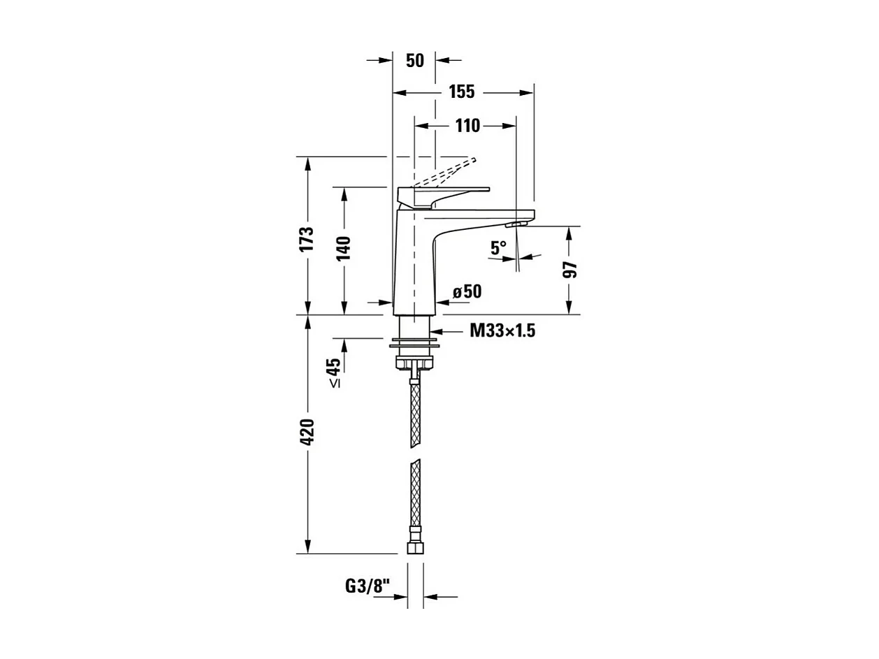 Mezclador de lavabo tamaño S DURAVIT Tulum Freshstart cromo sin extraíble ni desagüe