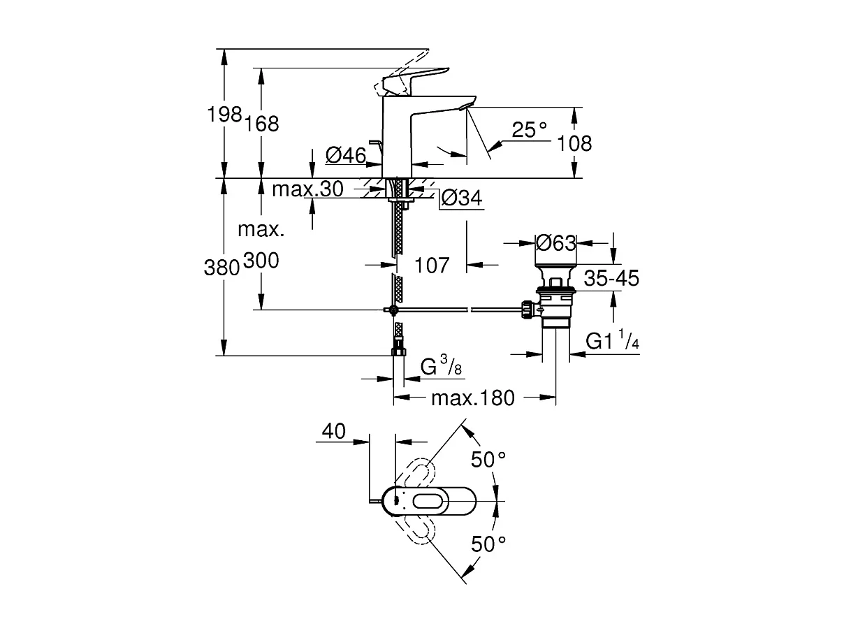 Mezclador de lavabo GROHE BauLoop Talla M