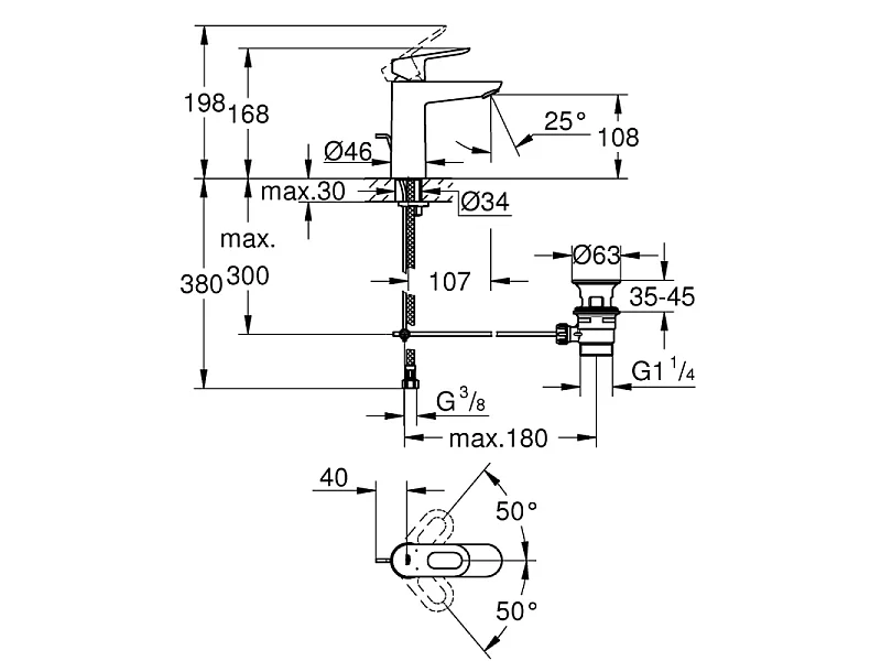 Mezclador de lavabo GROHE BauLoop Talla M