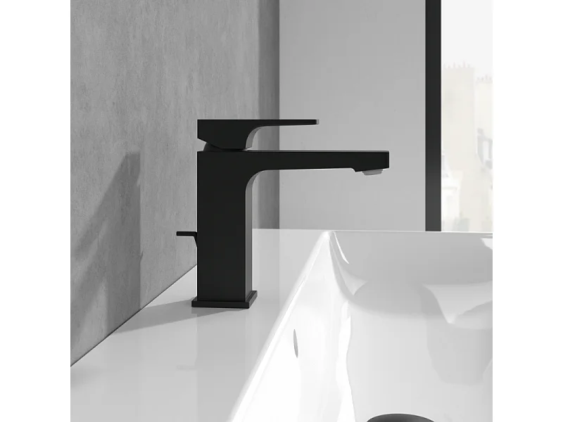 Mitigeur lavabo VILLEROY ET BOCH Architectura Square avec tirette Noir mat