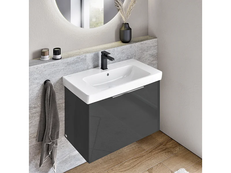 Mitigeur lavabo VILLEROY ET BOCH Architectura Square avec tirette Noir mat