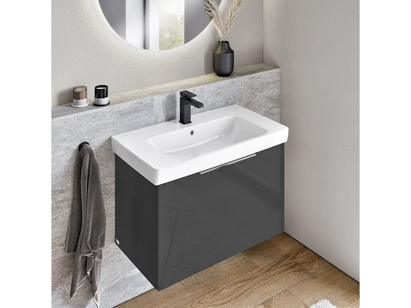 Mitigeur lavabo VILLEROY ET BOCH Architectura Square avec tirette Noir mat