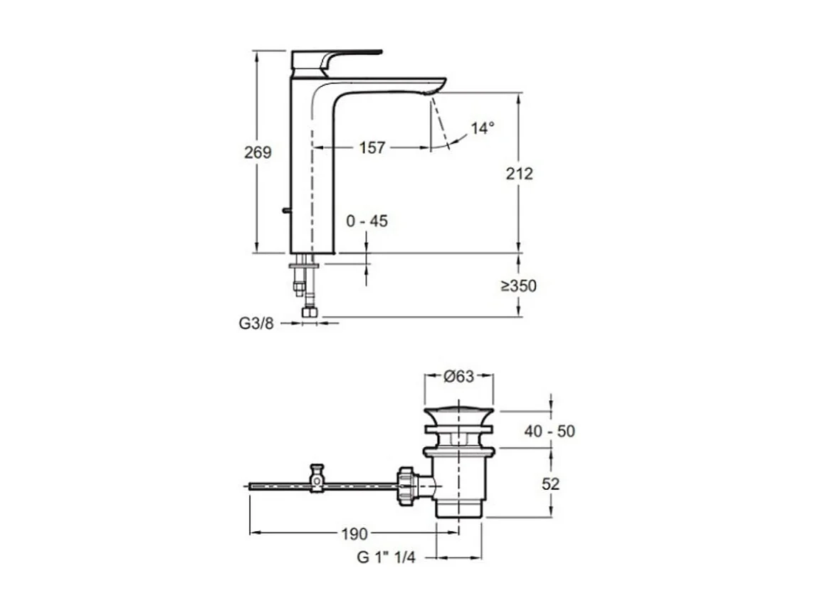 Mitigeur lavabo haut JACOB DELAFON Aleo+ avec vidage