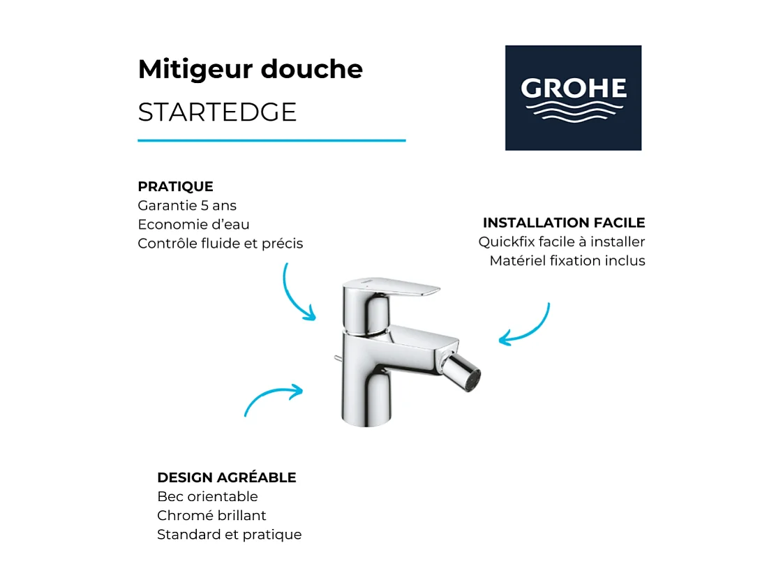 Mitigeur bidet GROHE Quickfix StartEdge + nettoyant GrohClean