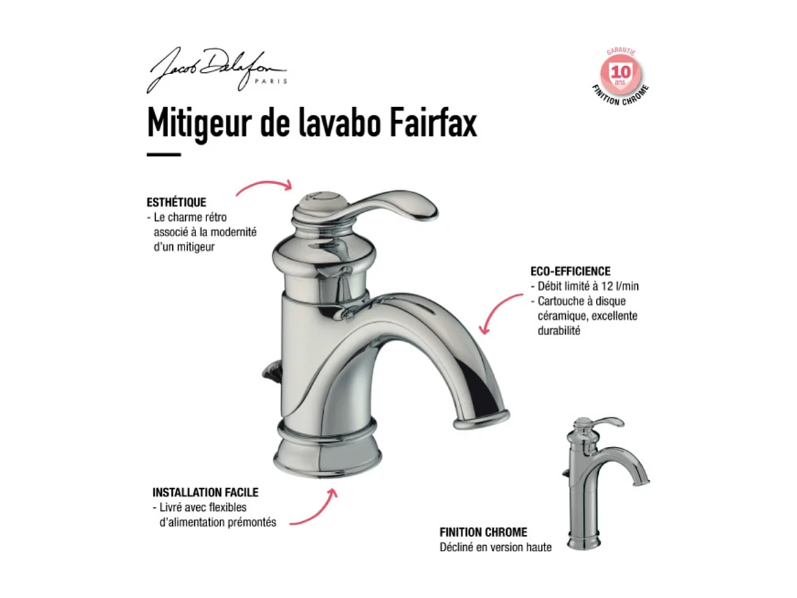 Mitigeur lavabo haut JACOB DELAFON Fairfax + nettoyant Briochin