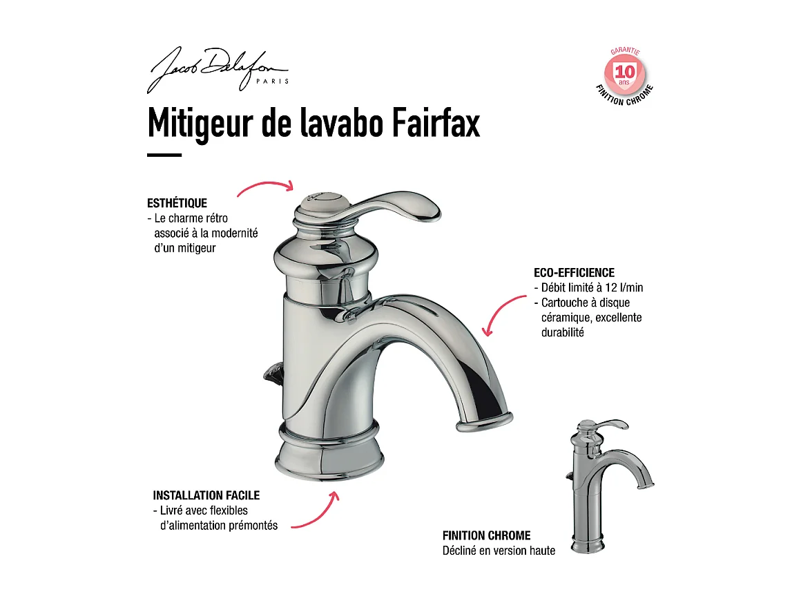 Mitigeur lavabo haut JACOB DELAFON Fairfax