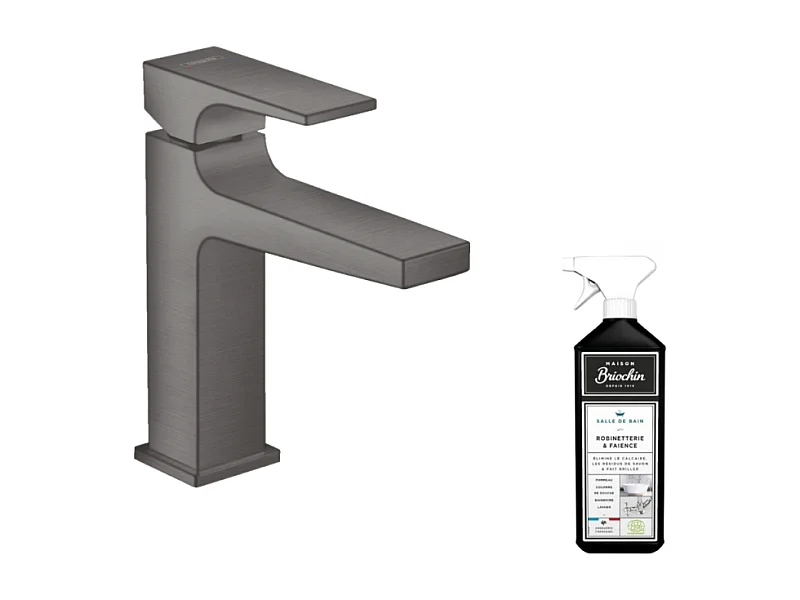 Mitigeur lavabo HANSGROHE Metropol 110 poignée manette noir chrome brossé + nettoyant Briochin