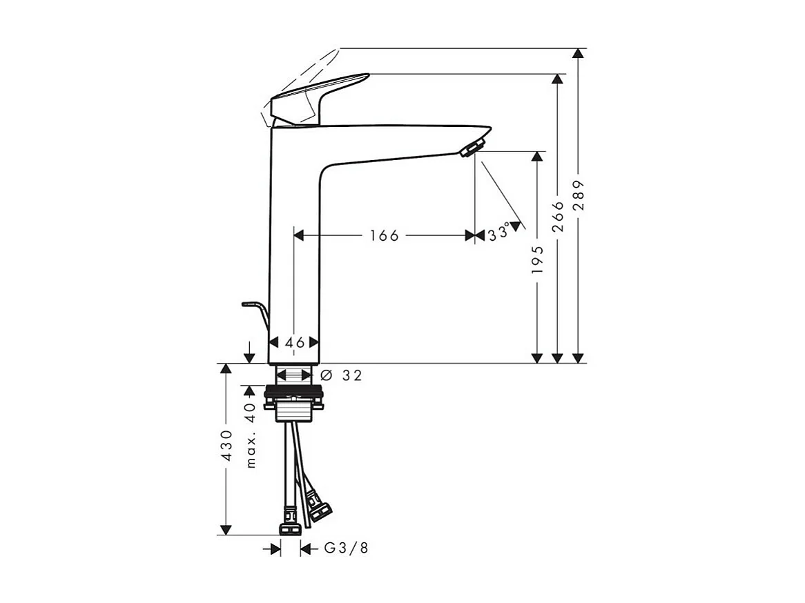 HANSGROHE Mezclador de lavabo alto Logis 190, tamaño XL