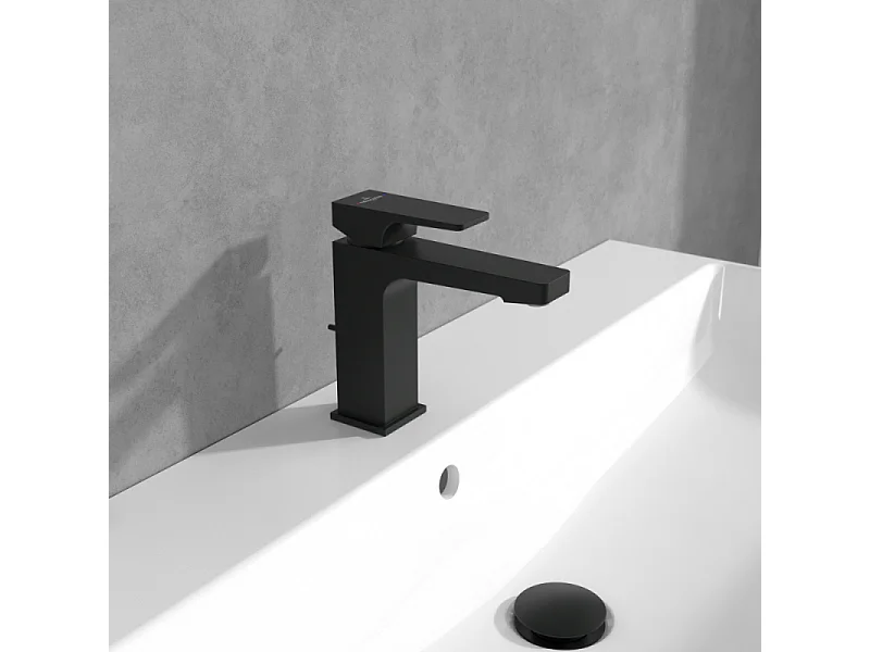 Mitigeur lavabo VILLEROY ET BOCH Architectura Square sans tirette Noir mat