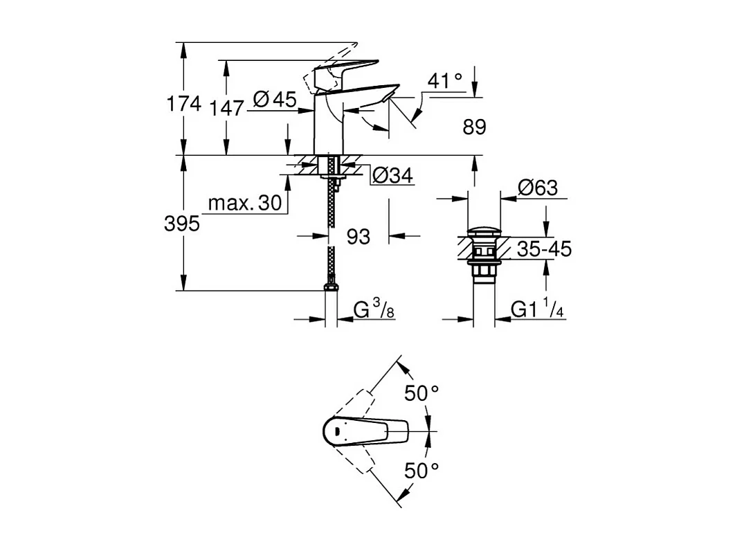 GROHE Mitigeur lavabo Start Edge taille S Quickfix x2