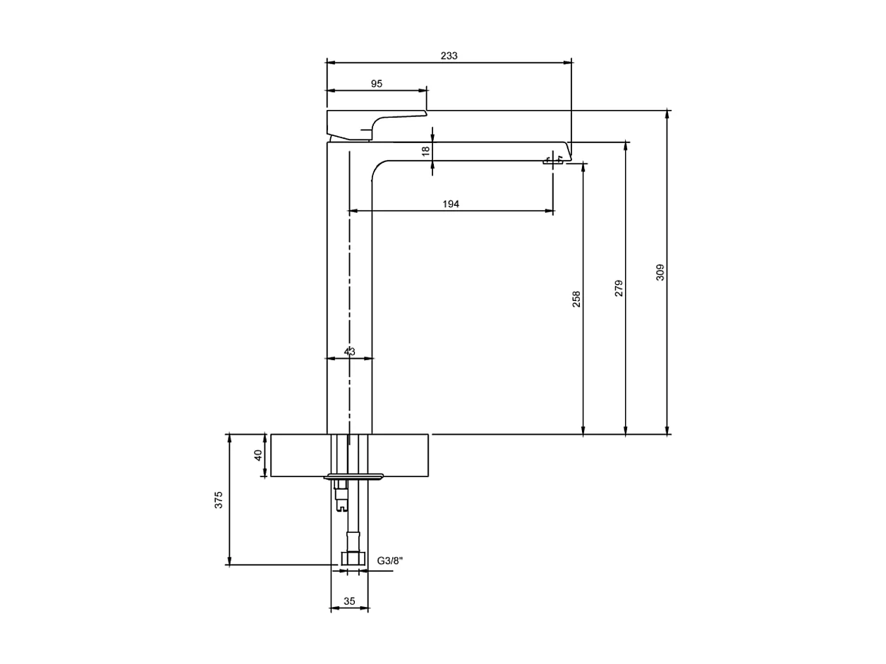 Mitigeur lavabo surélevée VILLEROY ET BOCH Liberty XXXL sans tirette Chrome