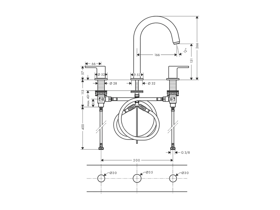 Mélangeur robinet HANSGROHE Vernis Shape 3 trous Chromé avec tirette et vidage synthétique