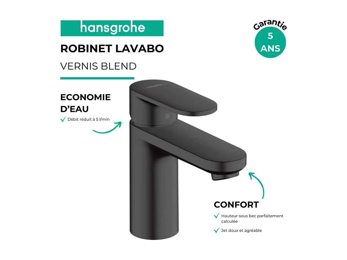 Mitigeur lavabo HANSGROHE Vernis Blend 100 noir mat + Nettoyant Briochin