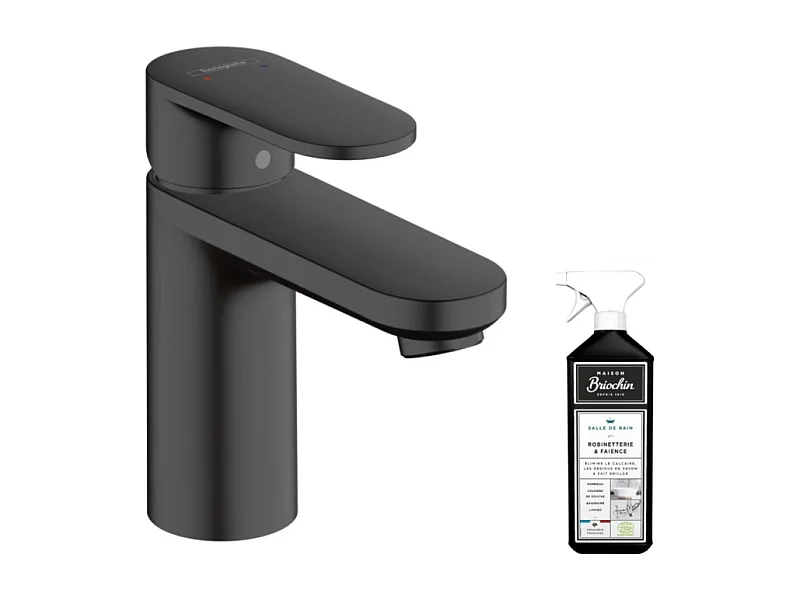 Mitigeur lavabo HANSGROHE 100 sans tirette ni vidage noir mat + nettoyant Briochin
