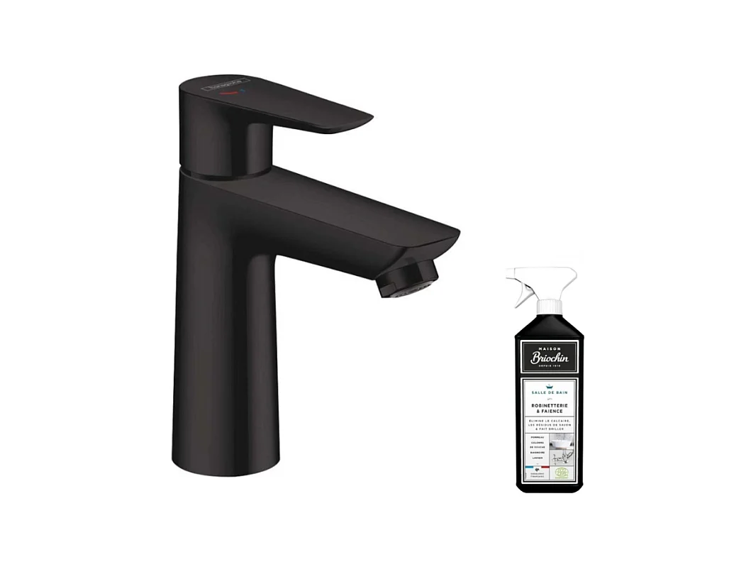 Mitigeur lavabo HANSGROHE 110 CH3 Talis avec tirette et vidage noir mat + nettoyant Briochin