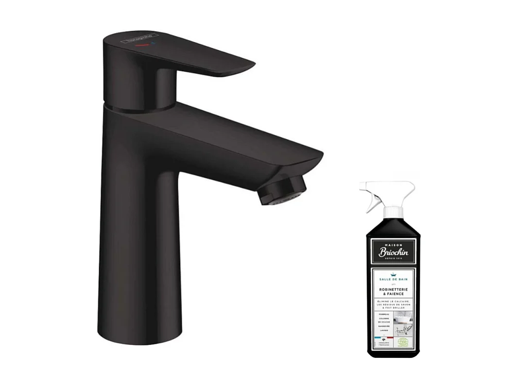 Mitigeur lavabo HANSGROHE 110 CH3 Talis avec tirette et vidage noir mat + nettoyant Briochin