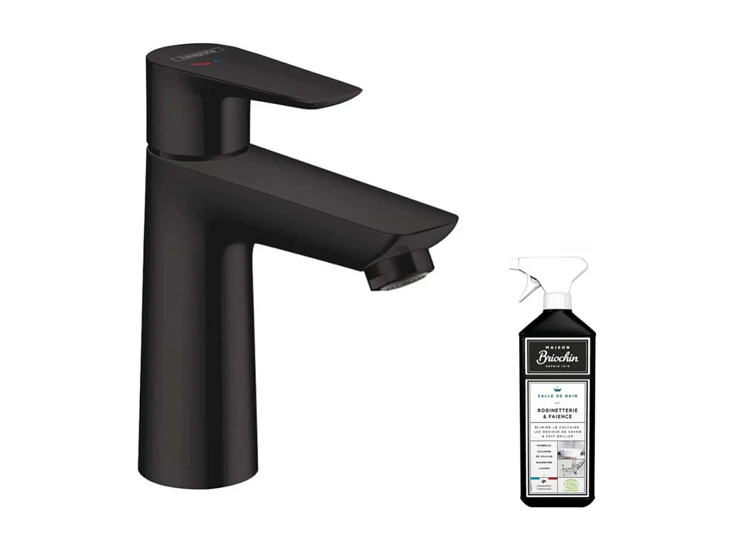 Mitigeur lavabo HANSGROHE 110 CH3 Talis avec tirette et vidage noir mat + nettoyant Briochin
