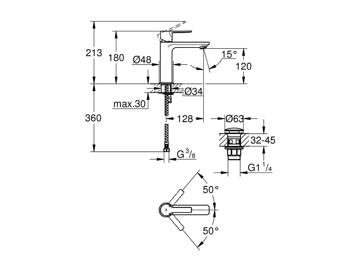 Mitigeur lavabo GROHE Lineare S sans tirette