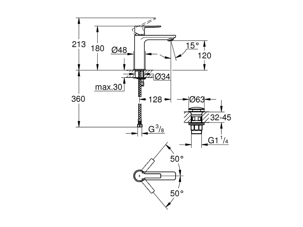 Mitigeur lavabo GROHE Lineare S sans tirette
