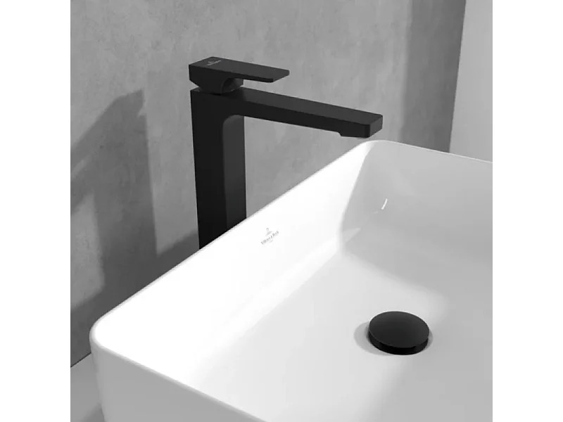Mitigeur lavabo surélevé VILLEROY ET BOCH Architectura Square avec vidage Push Open Noir mat