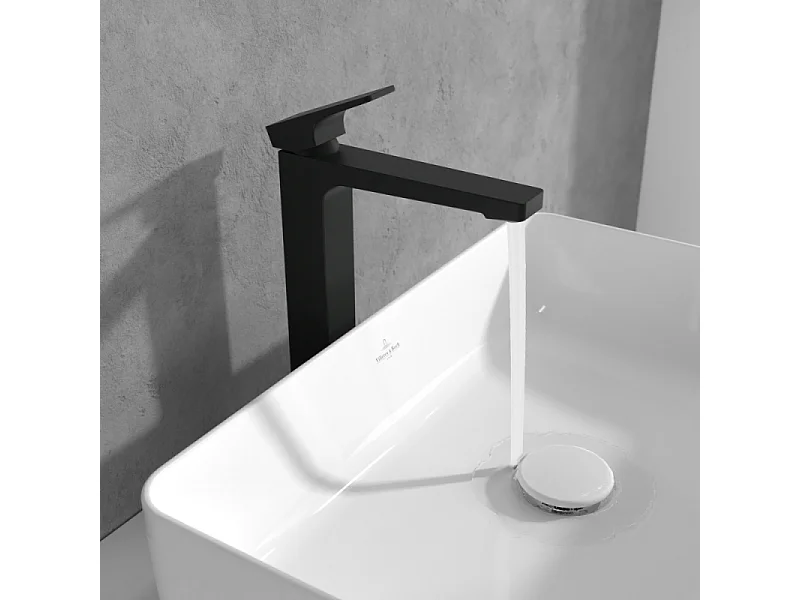Mitigeur lavabo surélevé VILLEROY ET BOCH Architectura Square avec vidage Push Open Noir mat