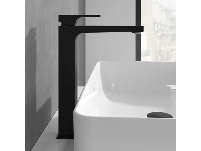 Mitigeur lavabo surélevé VILLEROY ET BOCH Architectura Square avec vidage Push Open Noir mat