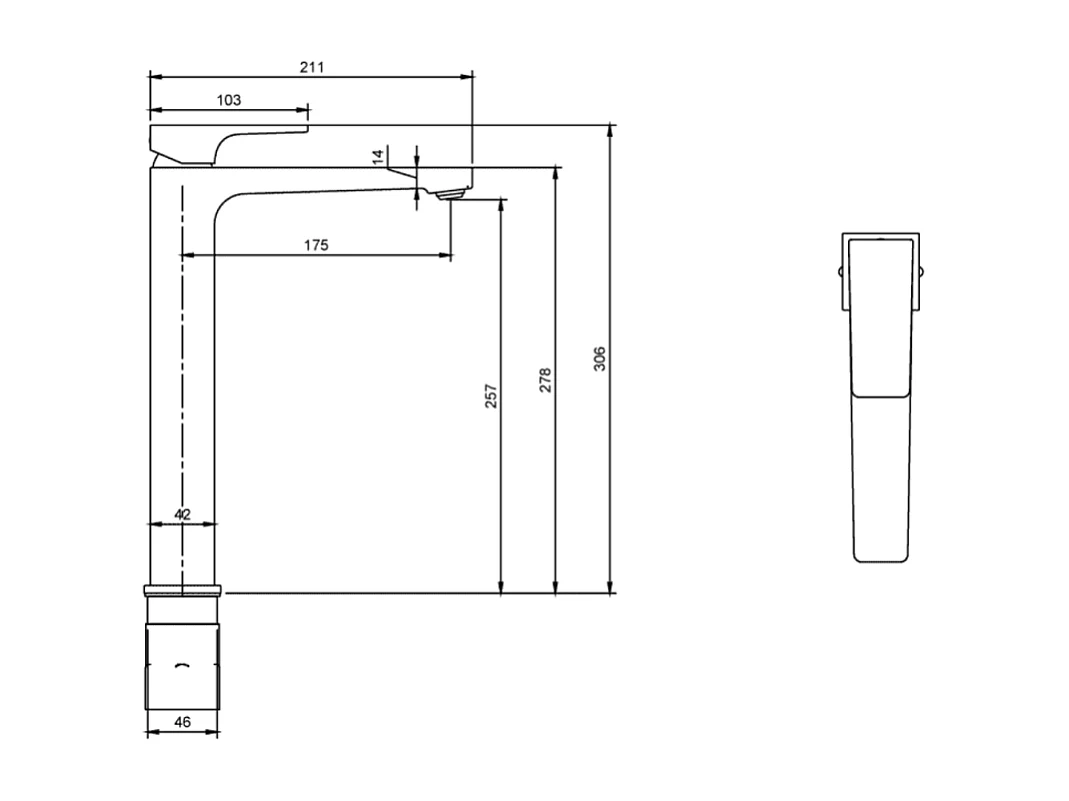 Mitigeur lavabo surélevé VILLEROY ET BOCH Architectura Square avec vidage Push Open Noir mat
