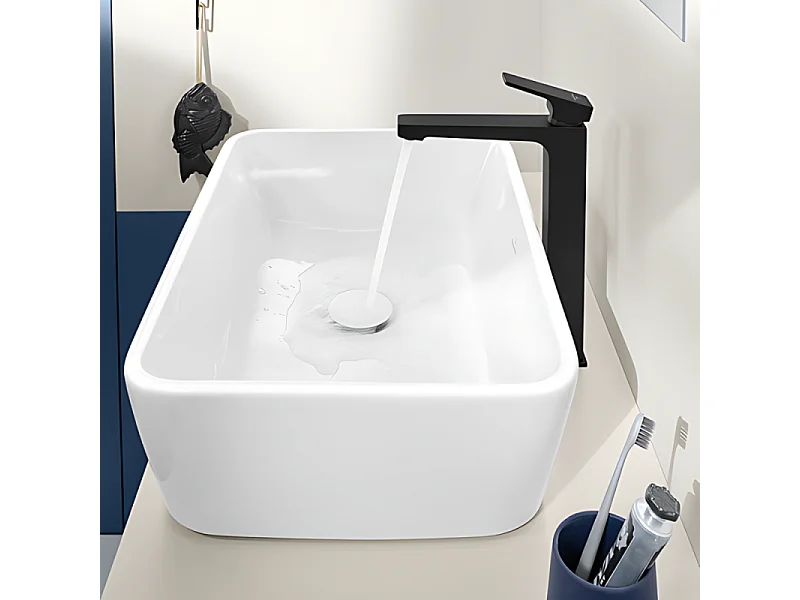 Mitigeur lavabo surélevé VILLEROY ET BOCH Architectura Square avec vidage Push Open Noir mat