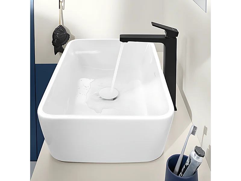 Mitigeur lavabo surélevé VILLEROY ET BOCH Architectura Square avec vidage Push Open Noir mat