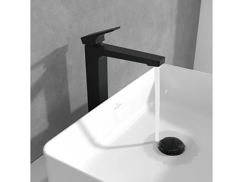 Mitigeur lavabo surélevé VILLEROY ET BOCH Architectura Square avec vidage Push Open Noir mat