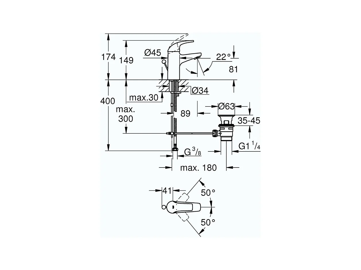 Mitigeur lavabo GROHE Quickfix Start Curve taille S + nettoyant GrohClean