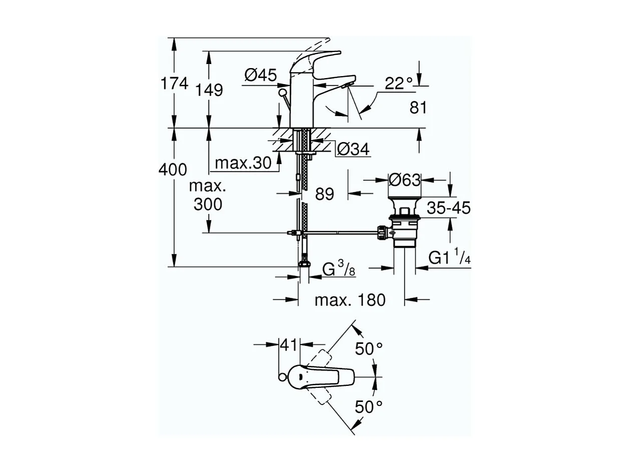 Mitigeur lavabo GROHE Quickfix Start Curve taille S + nettoyant GrohClean