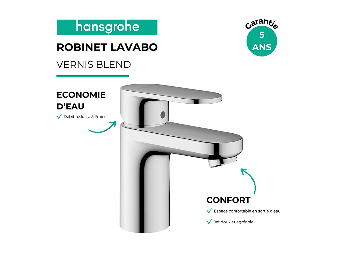 Mitigeur lavabo HANSGROHE 70 chrome + nettoyant Briochin