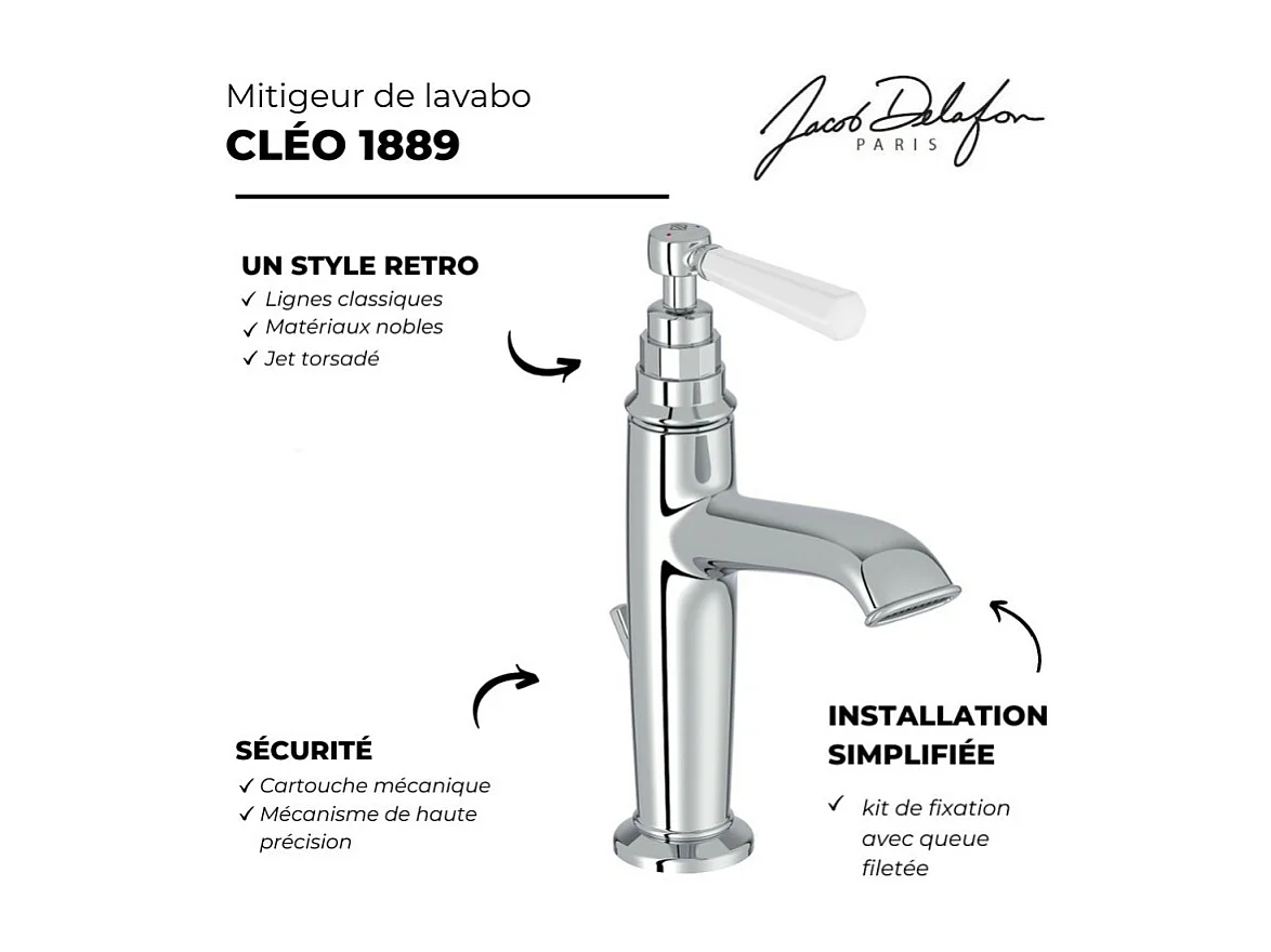 Mitigeur lavabo JACOB DELAFON Cléo 1889 Chrome