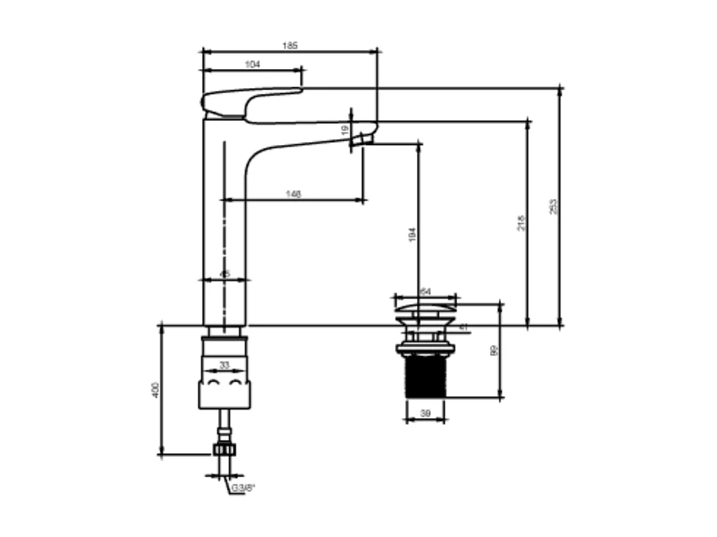 Mitigeur lavabo surélevé VILLEROY ET BOCH O.novo Start avec vidage Push Open chrome