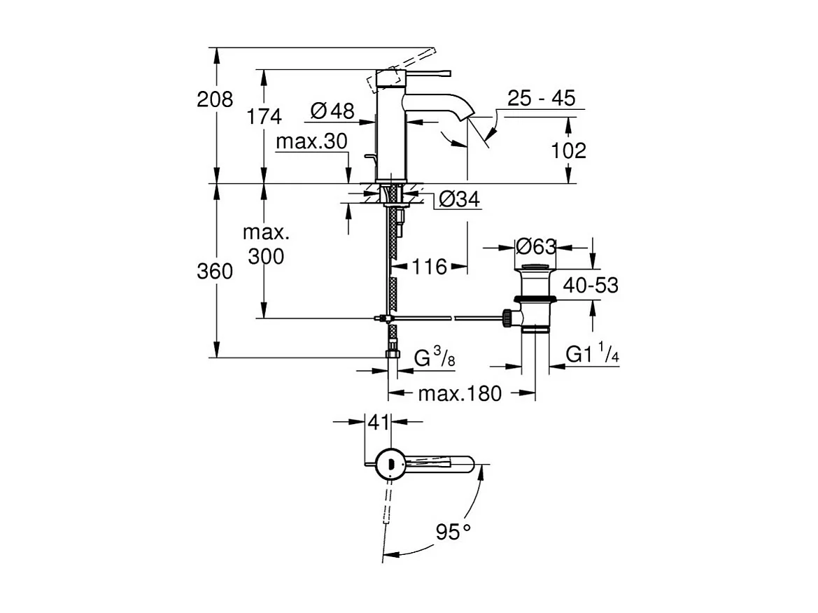 Mitigeur lavabo GROHE Essence New S ouverture eau froide au centre