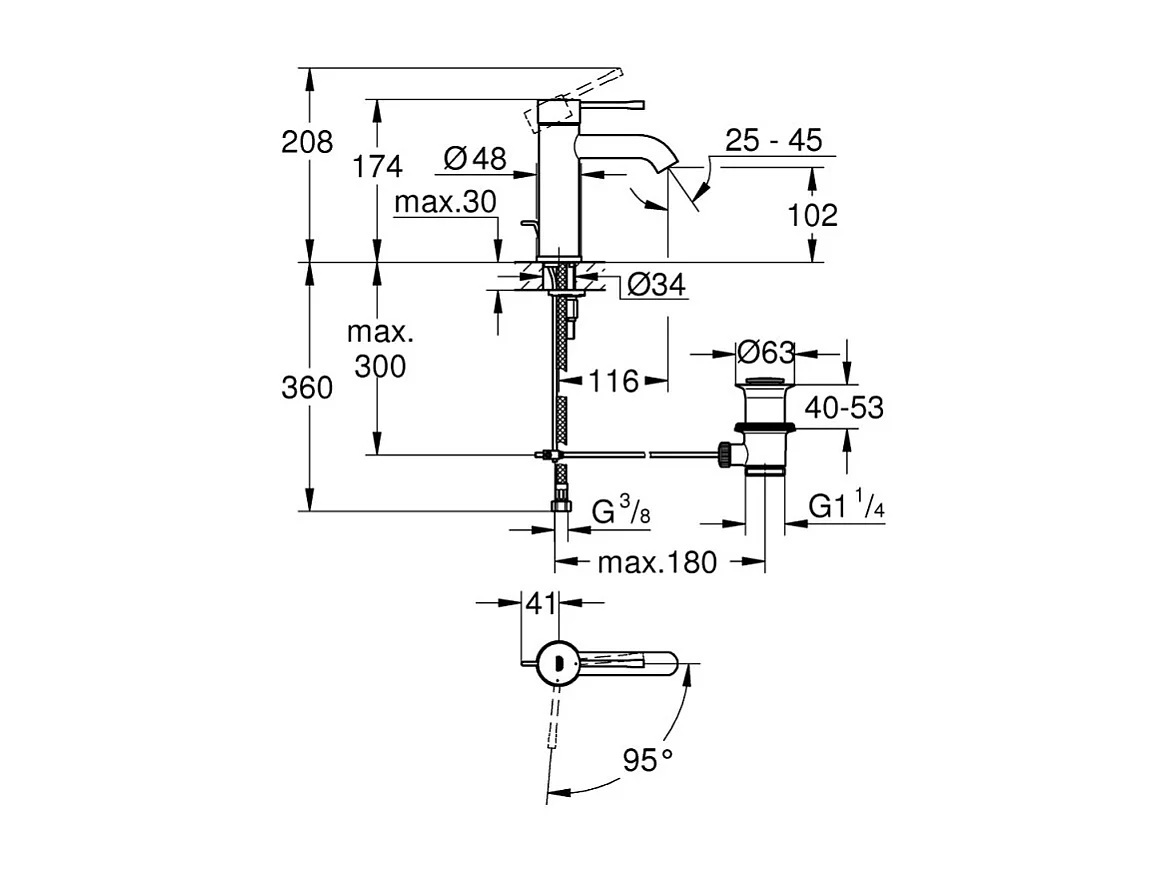GROHE Essence New S Mezclador de lavabo agua fría apertura central