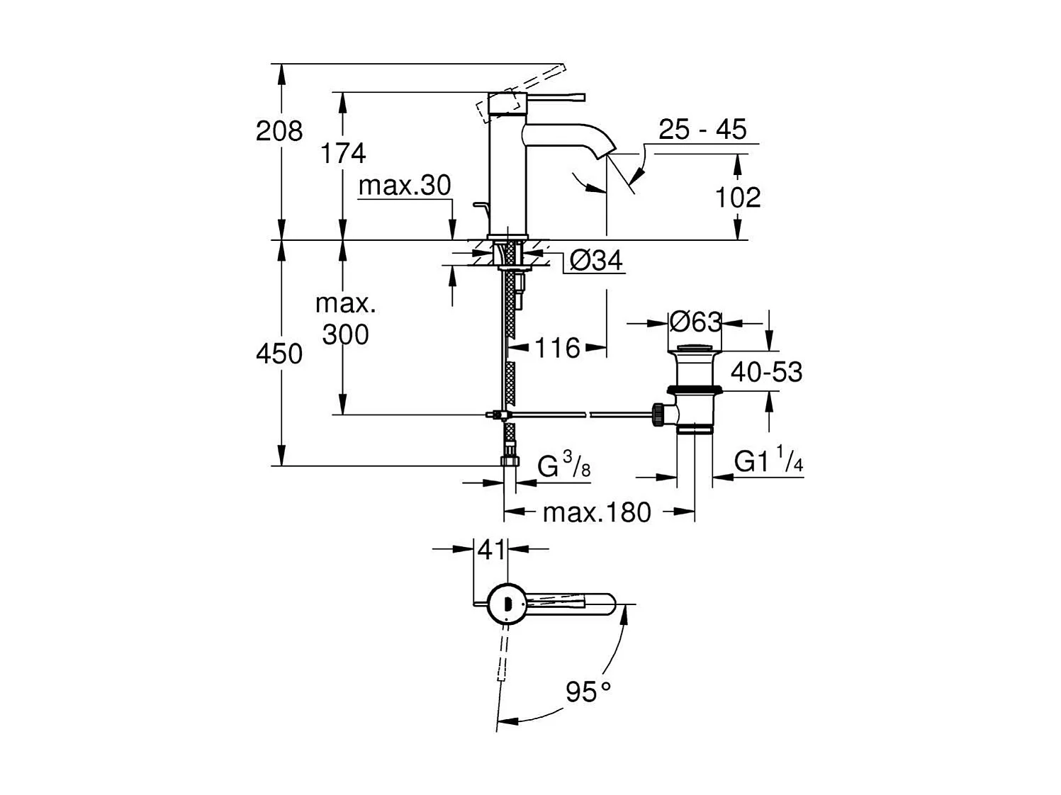 GROHE Essence New S Mezclador de lavabo agua fría apertura central