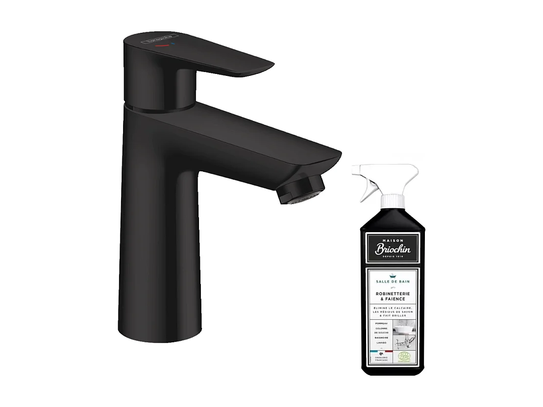 Mitigeur lavabo HANSGROHE 110 CoolStart sans tirette ni vidage noir mat + nettoyant Briochin